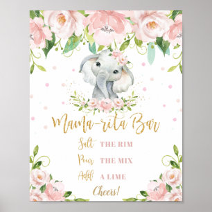 Sweet Elephant Pink Floral Gold Mama-rita Bar Sign