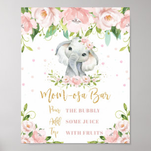 Sweet Elephant Pink Floral Gold Mum-osa Bar Mimosa Poster
