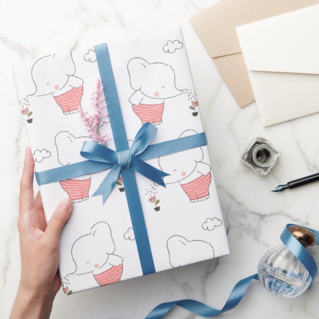 Sweet Elephant Seamless Pattern Design  Wrapping Paper (Gifting)
