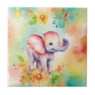 Sweet Elephant Watercolor Ceramic Tile