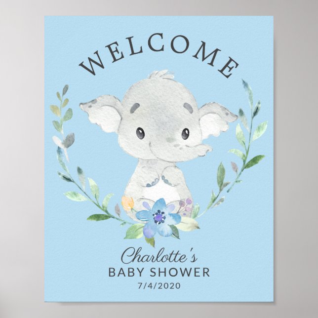 Sweet Elephant Welcome Baby Shower Poster (Front)