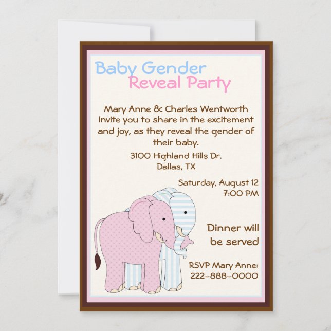 Sweet Elephants Baby Gender Reveal Party Invitation (Front)