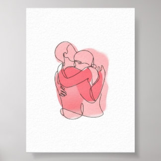 Sweet Embrace Couple Line Art - Personalised Gift  Poster
