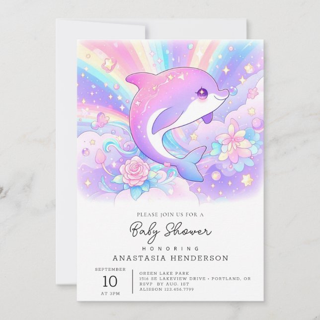 Sweet Enchanted Dolphin Baby Shower Invitation (Front)