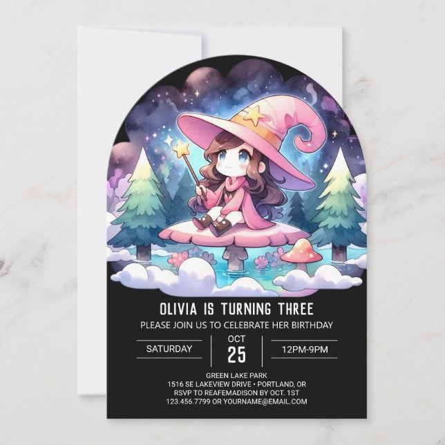 Sweet Enchantress Wizard Birthday Invitation (Front)