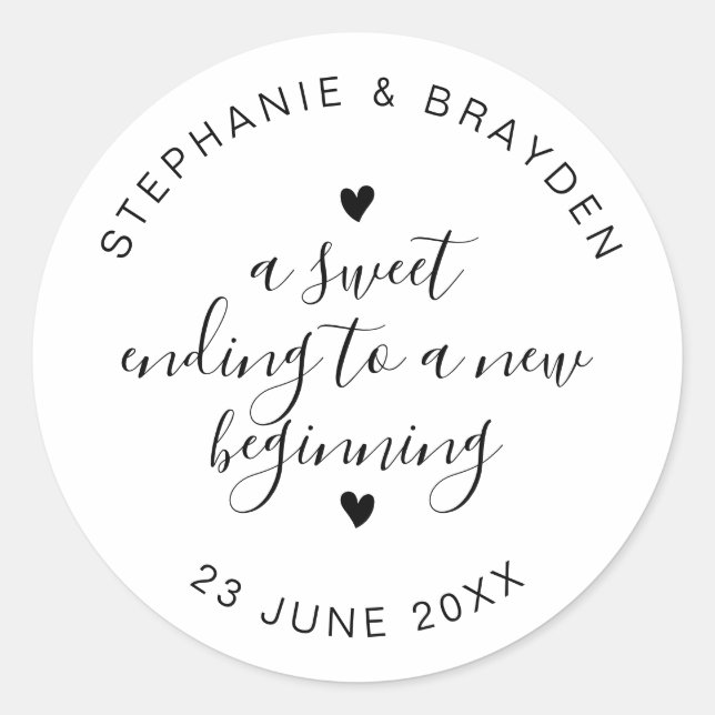 Sweet Ending Elegant Script Wedding Favour Small Classic Round Sticker (Front)