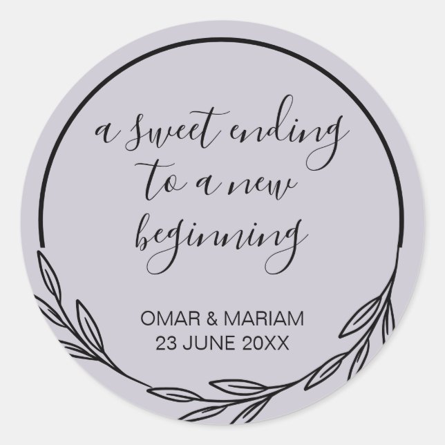 Sweet Ending New Beginning Lavender Purple Wedding Classic Round Sticker (Front)