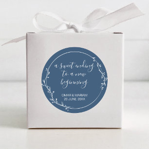 Sweet Ending New Beginning Navy Blue Wedding Favou Classic Round Sticker