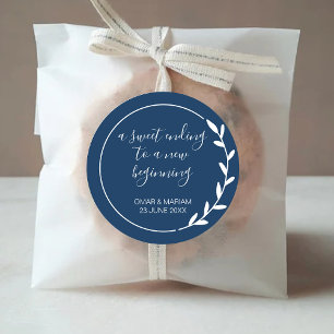 Sweet Ending New Beginning Navy Blue Wedding Favou Classic Round Sticker