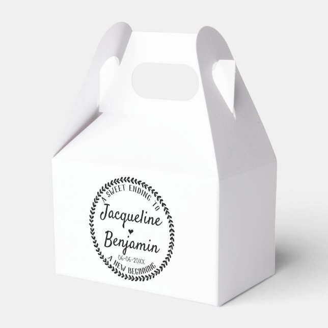 Sweet Ending New Beginning Rustic Wreath Wedding Favour Box (Front Side)