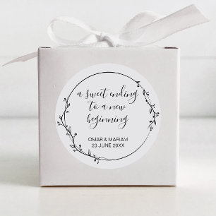 Sweet Ending New Beginning Soft Grey Wedding Favou Classic Round Sticker