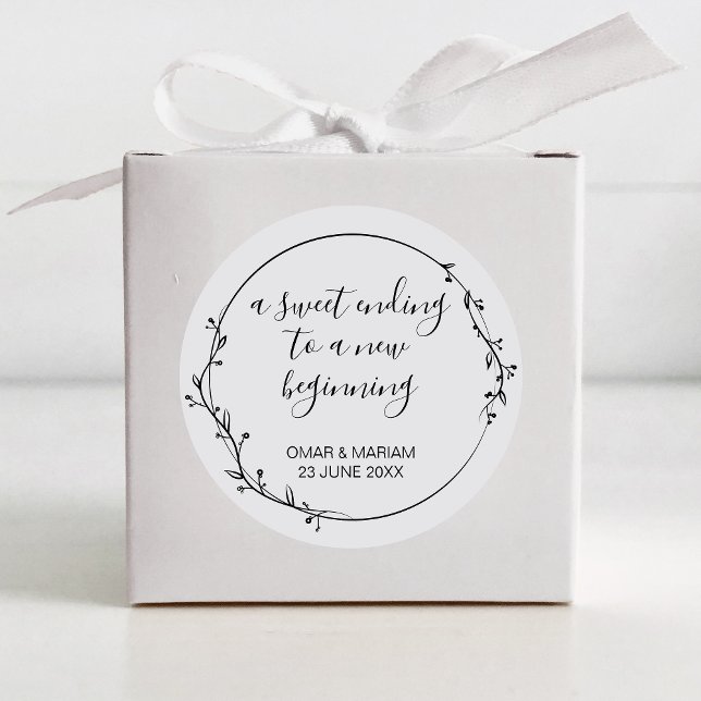 Sweet Ending New Beginning Soft Grey Wedding Favou Classic Round Sticker (Creator Uploaded)