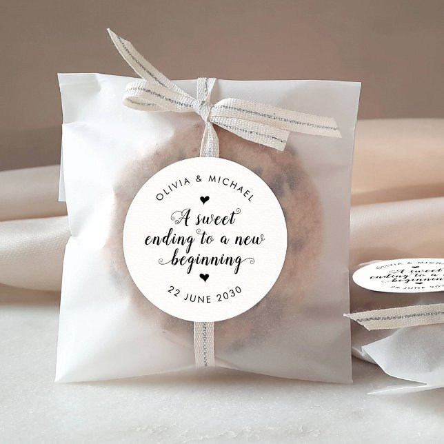 Sweet Ending New Beginning Wedding Simple Black Classic Round Sticker (Creator Uploaded)