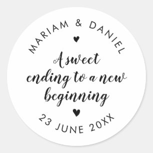 Sweet Ending Simple Modern Script White Wedding Classic Round Sticker