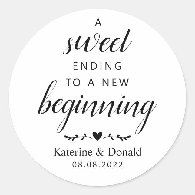 Sweet Ending To A New Beginning  Classic Round Sti Sticker (Front)