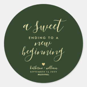 Sweet Ending To A New Beginning Wedding Favour C Classic Round Sticker