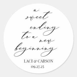Sweet Ending to a New Beginning Wedding Favour  Classic Round Sticker