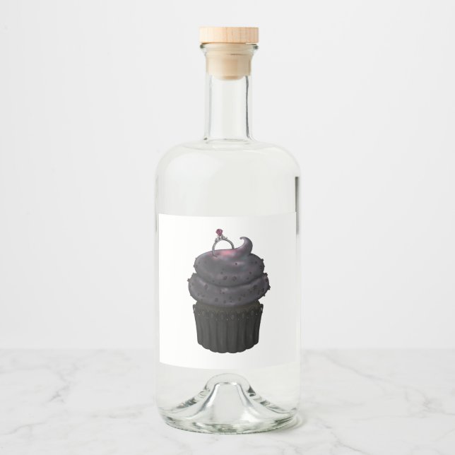 Sweet Engagement Cupcake Liquor Bottle Label (Front)