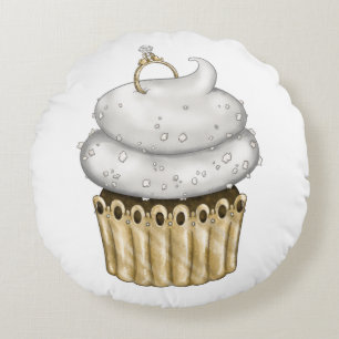 Sweet Engagement Cupcake Round Cushion