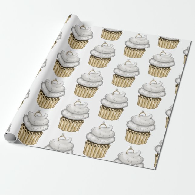 Sweet Engagement Cupcake Wrapping Paper (Unrolled)