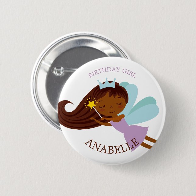 Sweet Faerie Princess "Birthday Girl" Personalised 6 Cm Round Badge (Front & Back)