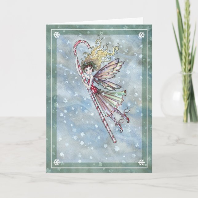 Sweet Fairy Candy Cane Christmas Card (Front)