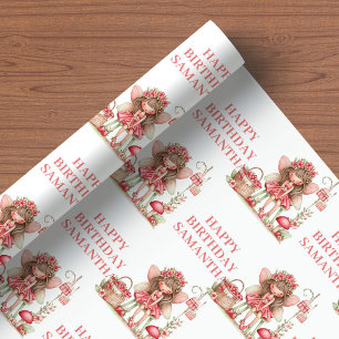 Sweet Fairy Girl Blush Floral Birthday Wrapping   Paper
