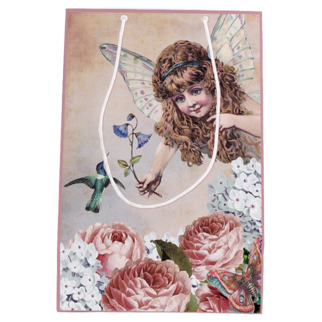 Sweet Fairy Greets Hummingbird Medium Gift Bag (Back)