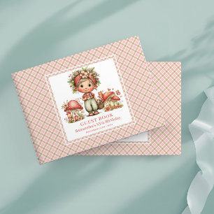 Sweet Fairy Pink Flowers Girl Birthday Guest Book