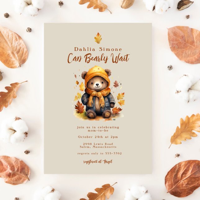 Sweet Fall Leaves Bearly Wait Baby Shower Invitation (Creator Uploaded)