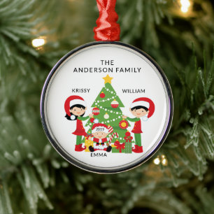Sweet Family of 3 Personalised Christmas Metal Ornament