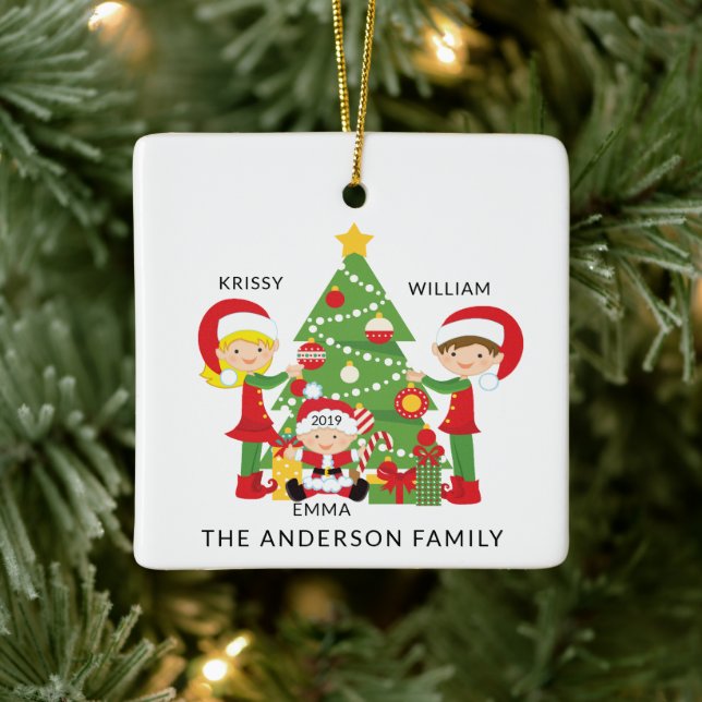 Sweet Family of 3 Personalized Christmas Ceramic Ornament (Tree)