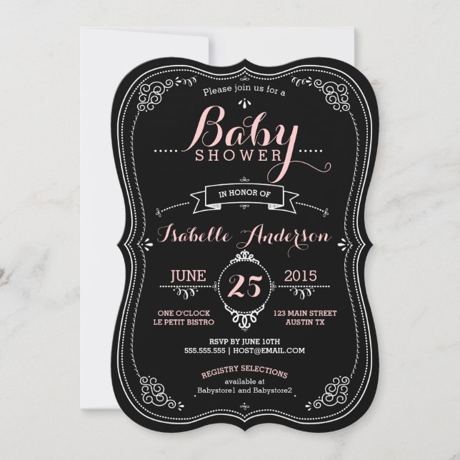 Sweet Fancy Chalkboard Baby Shower Girl Invitation (Front)