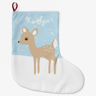 Sweet Fawn Winter Scene Large Christmas Stocking