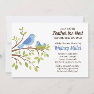 Sweet Feather the Nest blue Baby Shower Invitation