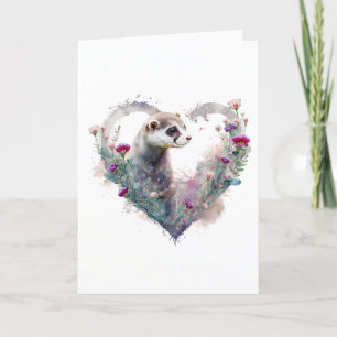 Sweet Ferret in Colourful Flowers Valentine's Day Holiday Card