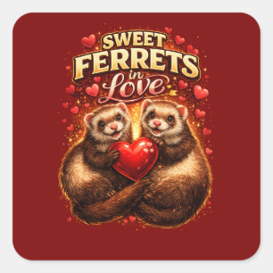 Sweet Ferrets in Love- Square Sticker