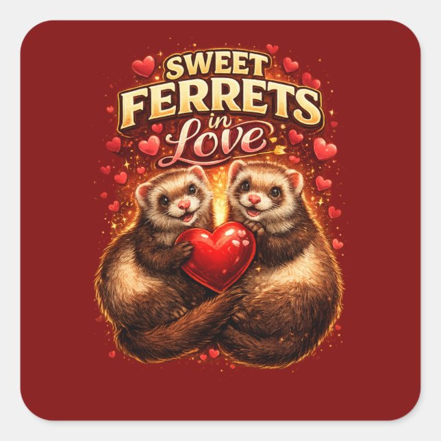 Sweet Ferrets in Love- Square Sticker (Front)