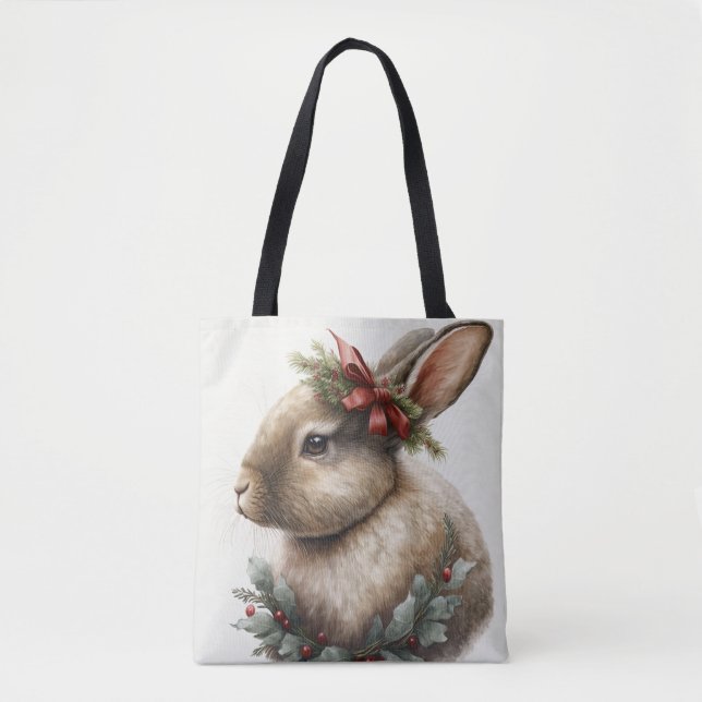 Sweet Festive Bunny Rabbit Tote Bag (Front)