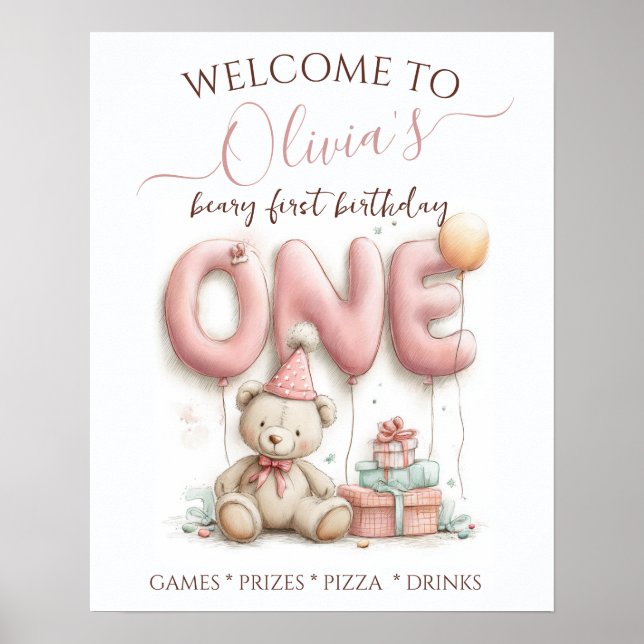 Sweet First Birthday with Teddy Bear  Poster (Front)