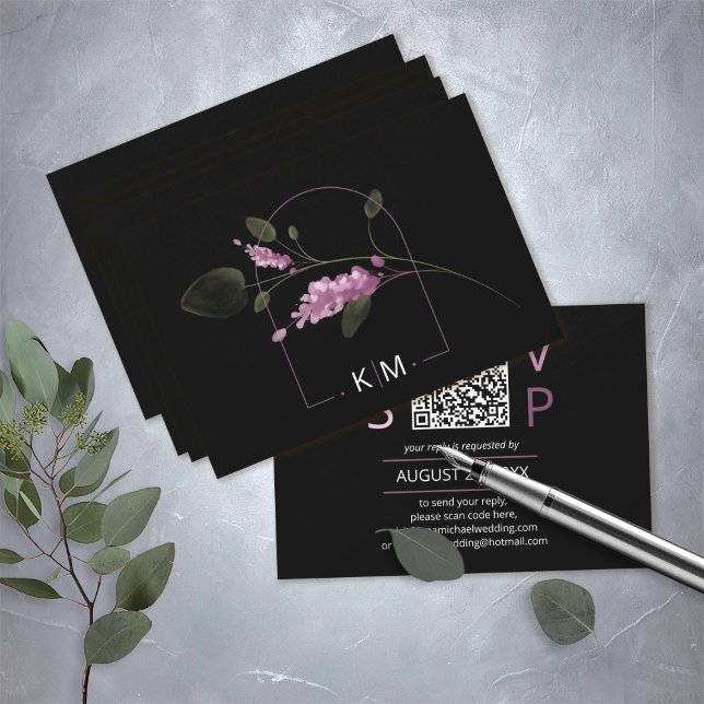 Sweet Floral Arch Wedding QR Code Lilac ID998 RSVP Card (Creator Uploaded)