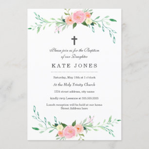 Sweet Floral Baptism Invitation