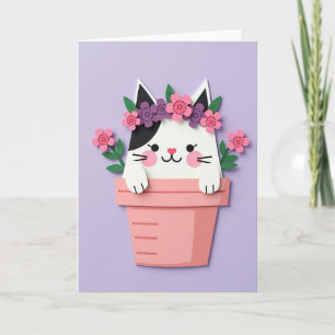 Sweet Floral Cat Mothers Day Card