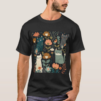 Sweet Floral Cat Pattern   T-Shirt