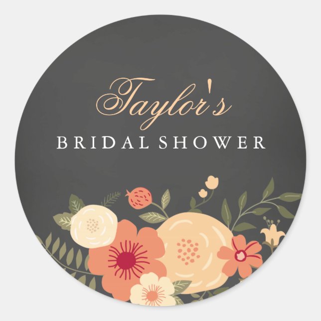 Sweet Floral Chalkboard Bridal Shower Sticker (Front)