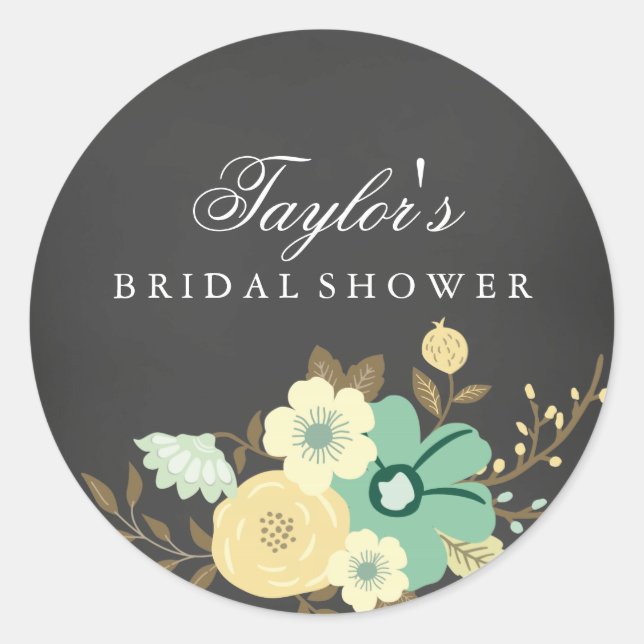 Sweet Floral Chalkboard Bridal Shower Sticker (Front)