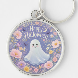 Sweet Floral Ghost Halloween Charm Key Ring
