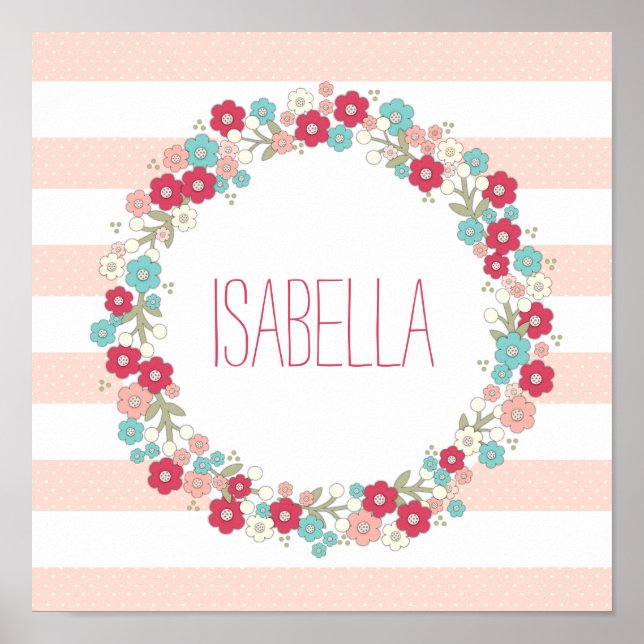 Sweet Floral Girl Name Personalised Wall Art (Front)