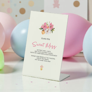 Sweet Floral Guess the Mess Baby Shower Game Pedestal Sign