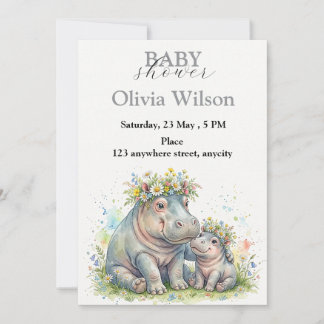 Sweet Floral Hippo Moments Invitation